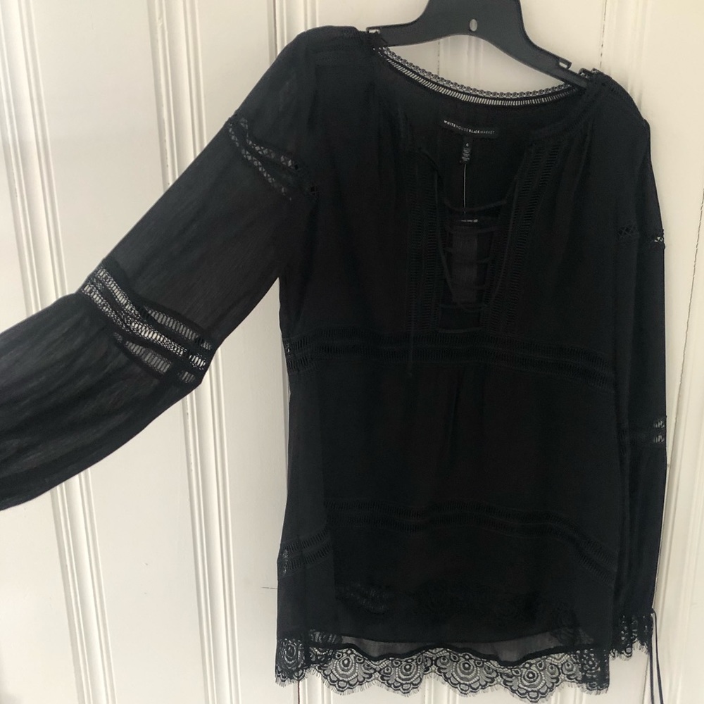 NWT White House Black Market Black Karlee Boho Blouse
